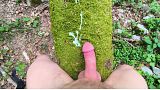 Springtime guy humping and cumming on mossy tree